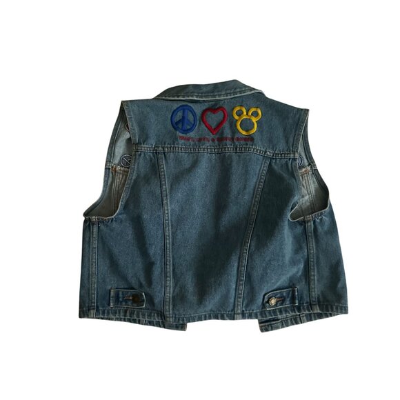 DISNEY Store Vintage Peace Love Disney Denim Vest Size Medium - Picture 3 of 7